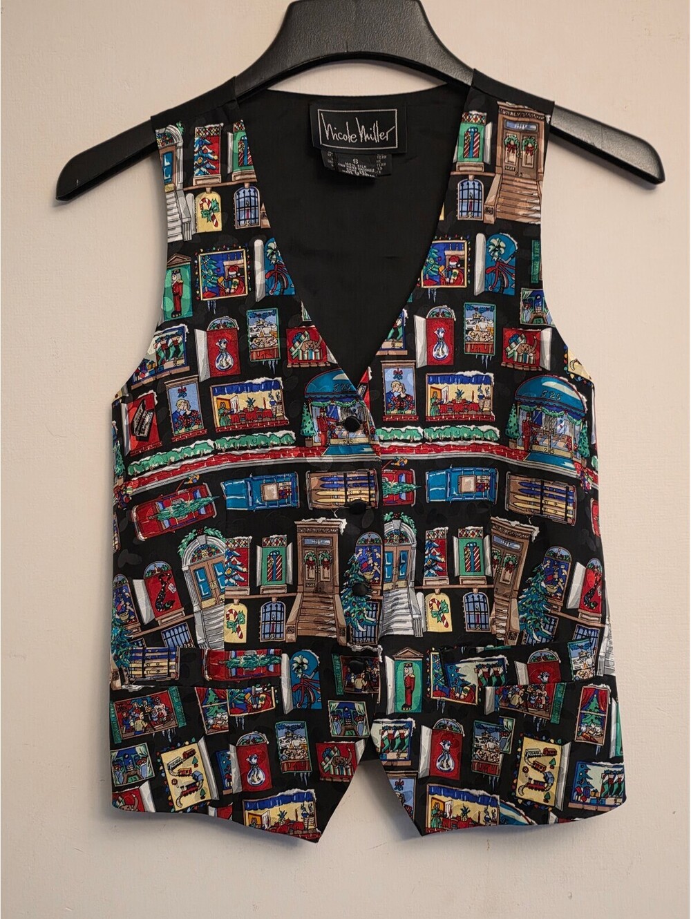 Vintage Nicole Miller 100% Silk Christmas Holiday Novelty Vest Women's Size S